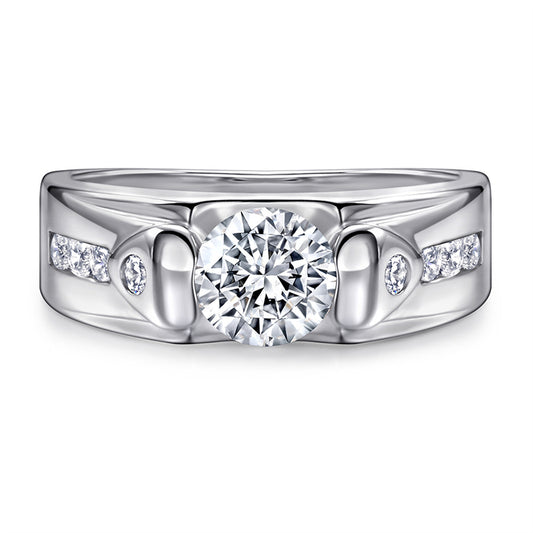 925 Sterling Silver Men's Statement Ring - Premium Geometric Zircon Band