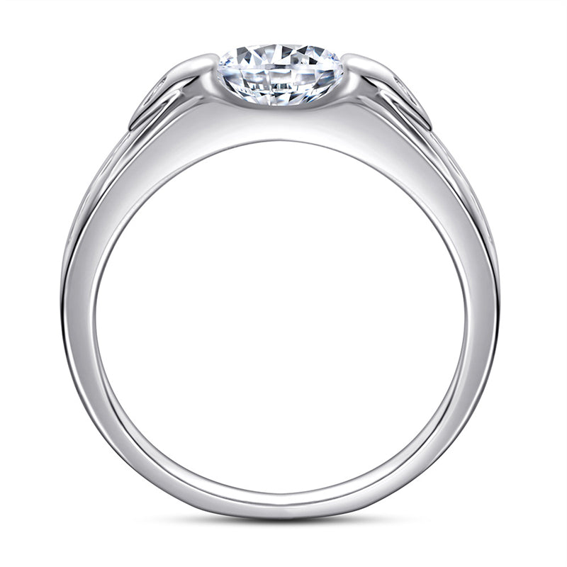 925 Sterling Silver Men's Statement Ring - Premium Geometric Zircon Band