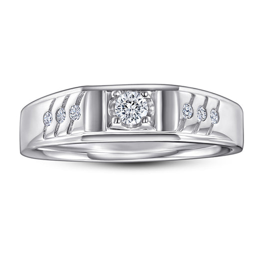 925 Sterling Silver Men's Wedding Band - Precision-Cut Zircon Geometric Ring