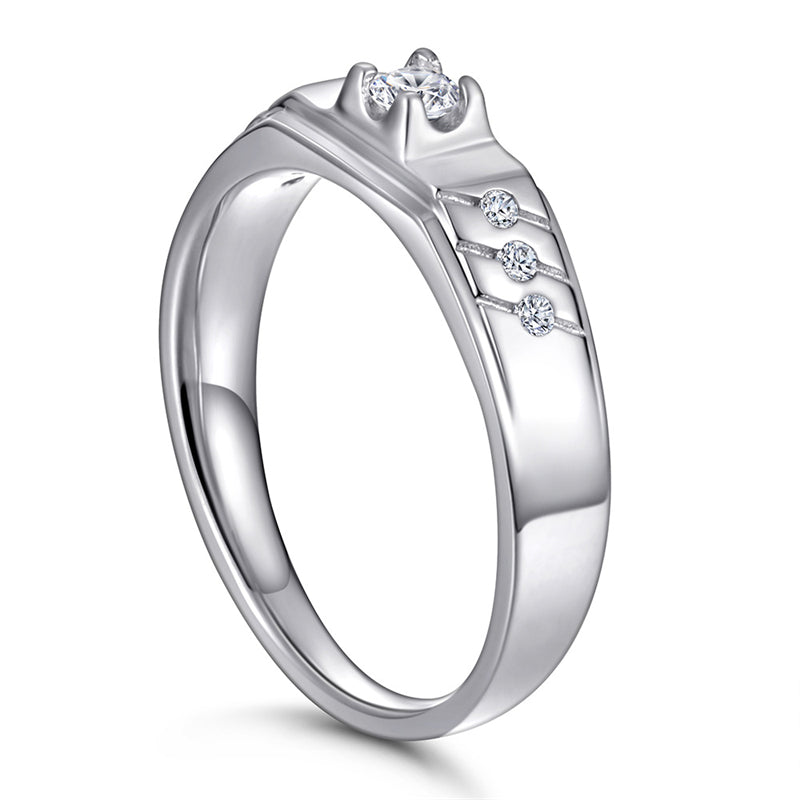 925 Sterling Silver Men's Wedding Band - Precision-Cut Zircon Geometric Ring