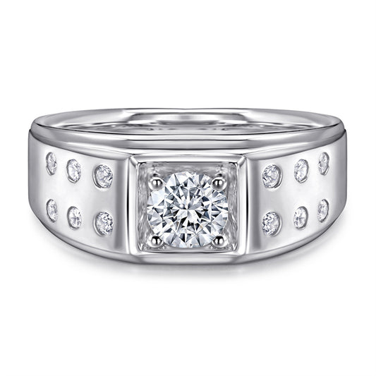 925 Sterling Silver Men's Wedding Ring - Premium Zircon Geometric Band