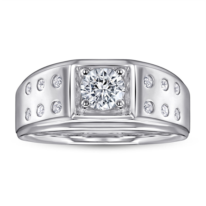 925 Sterling Silver Men's Wedding Ring - Premium Zircon Geometric Band