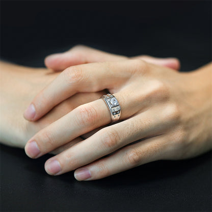 925 Sterling Silver Men's Wedding Ring - Premium Zircon Geometric Band