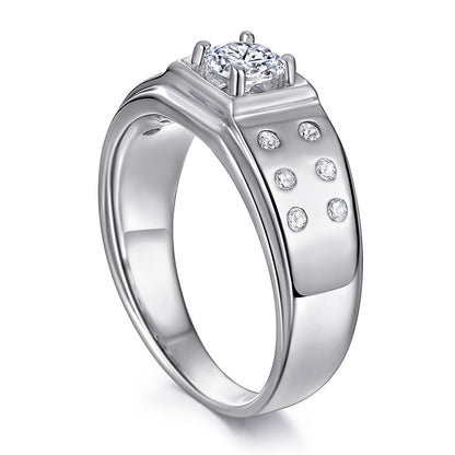 925 Sterling Silver Men's Wedding Ring - Premium Zircon Geometric Band