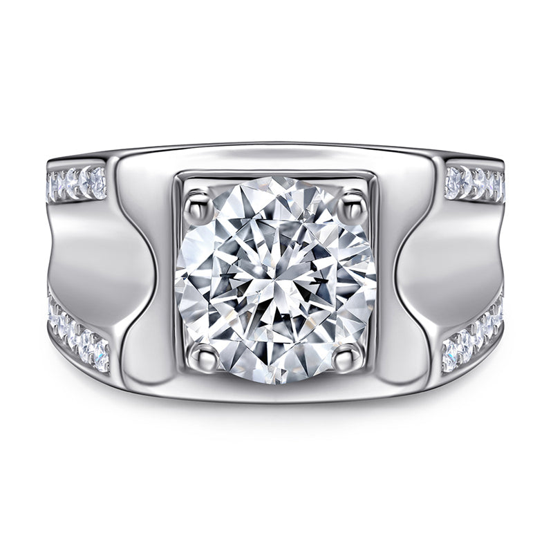 925 Sterling Silver Men's Wide Band Ring - Bold Zircon Statement Jewelry