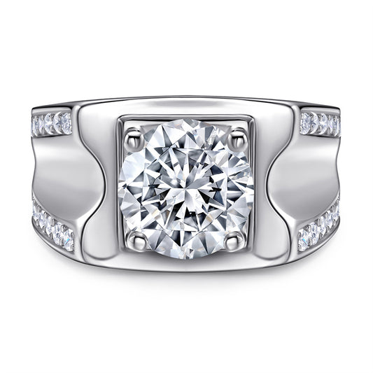 925 Sterling Silver Men's Wide Band Ring - Bold Zircon Statement Jewelry