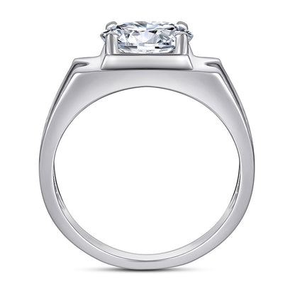 925 Sterling Silver Men's Wide Band Ring - Bold Zircon Statement Jewelry