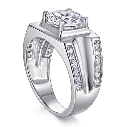 925 Sterling Silver Men's Wide Band Ring - Bold Zircon Statement Jewelry