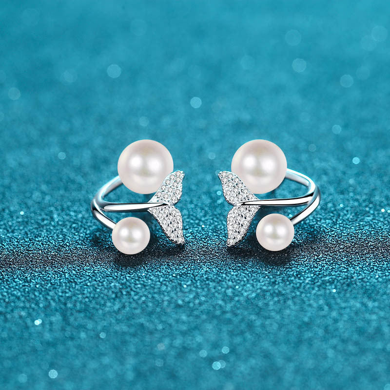 925 Sterling Silver Mermaid Tail Convertible Earrings - 0.24ct Moissanite & Freshwater Pearls