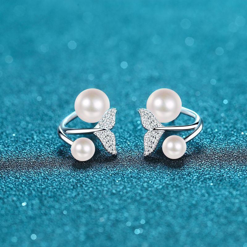 925 Sterling Silver Mermaid Tail Convertible Earrings - 0.24ct Moissanite & Freshwater Pearls