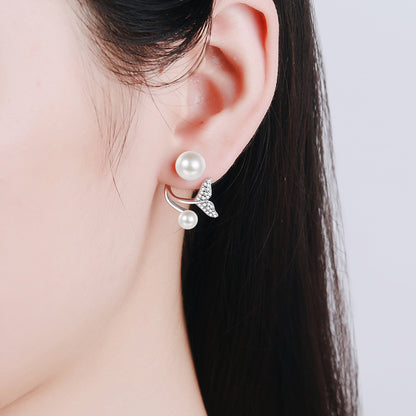 925 Sterling Silver Mermaid Tail Convertible Earrings - 0.24ct Moissanite & Freshwater Pearls