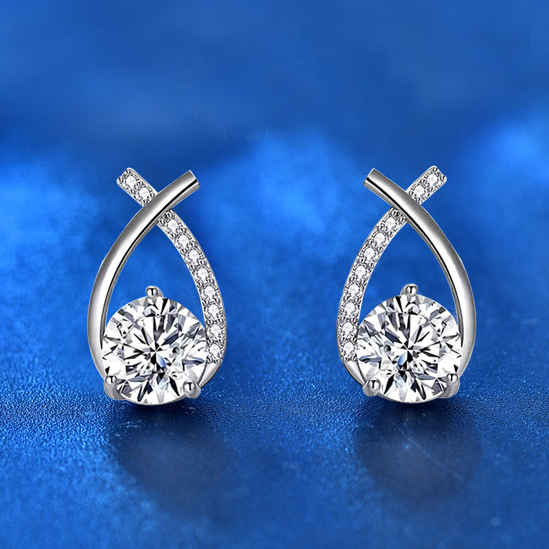 925 Sterling Silver Mermaid Tail Geometric Stud Earrings with 0.5ct or 1ct White/Yellow Gold Moissanite Rhodium Plated Luxury Jewelry for Women