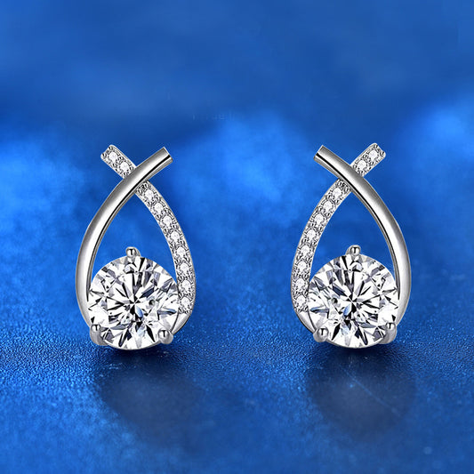 925 Sterling Silver Mermaid Tail Geometric Stud Earrings with 0.5ct or 1ct White/Yellow Gold Moissanite Rhodium Plated Luxury Jewelry for Women