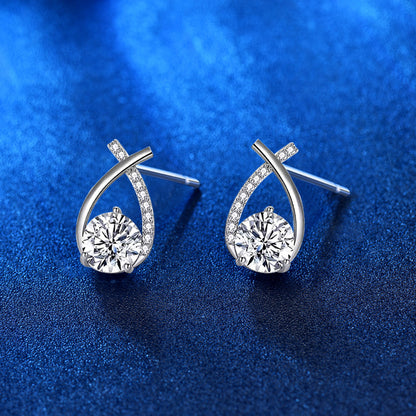 925 Sterling Silver Mermaid Tail Geometric Stud Earrings with 0.5ct or 1ct White/Yellow Gold Moissanite Rhodium Plated Luxury Jewelry for Women