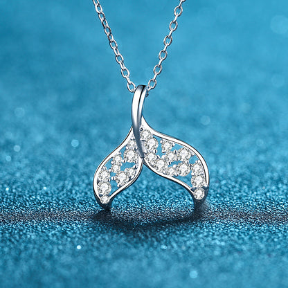 925 Sterling Silver Mermaid Tail Pendant Necklace - 0.393CT Moissanite Unique Collarbone Chain