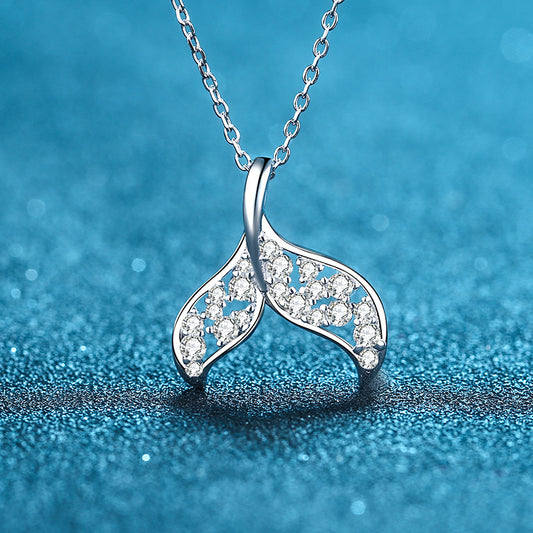 925 Sterling Silver Mermaid Tail Pendant Necklace - 0.393CT Moissanite Unique Collarbone Chain