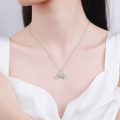 925 Sterling Silver Mermaid Tail Pendant Necklace - 0.393CT Moissanite Unique Collarbone Chain