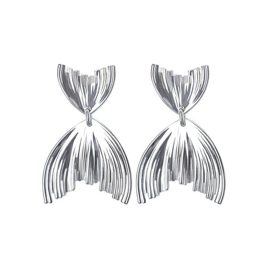 925 Sterling Silver Mermaid Tail Stud Earrings - White Gold & Gold Plated Minimalist Earrings for Women