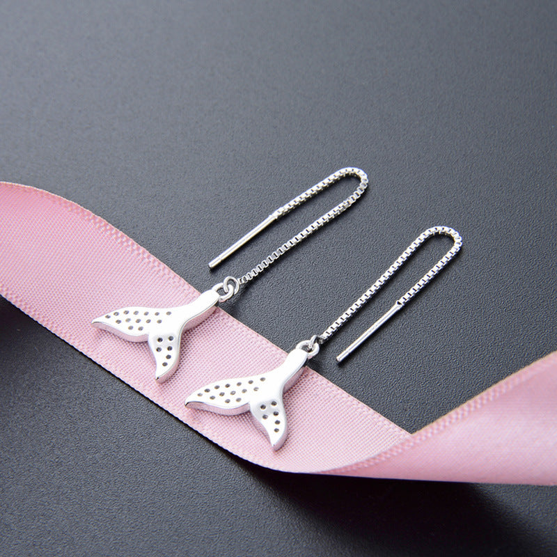 925 Sterling Silver Mermaid Tail Stud Earrings for Women - Minimalist Fashion Earrings with Plastic Backs