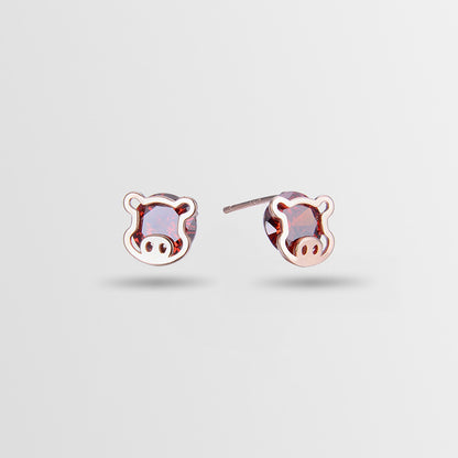 925 Sterling Silver Minimalist Animal Stud Earrings-Purple & Red Cubic Zirconia, Geometric Design, with Plastic Ear Stoppers