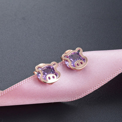 925 Sterling Silver Minimalist Animal Stud Earrings-Purple & Red Cubic Zirconia, Geometric Design, with Plastic Ear Stoppers