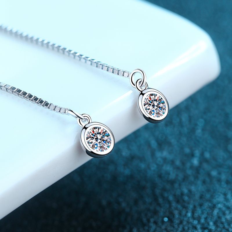925 Sterling Silver Minimalist Fringe Earrings with 0.2ct (Total) Moissanite - Geometric Tree-Inspired Dangle Earrings