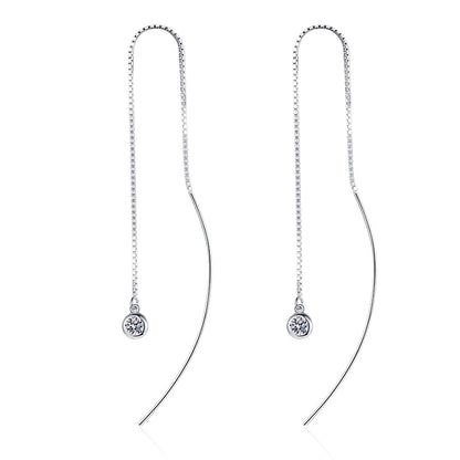 925 Sterling Silver Minimalist Fringe Earrings with 0.2ct (Total) Moissanite - Geometric Tree-Inspired Dangle Earrings