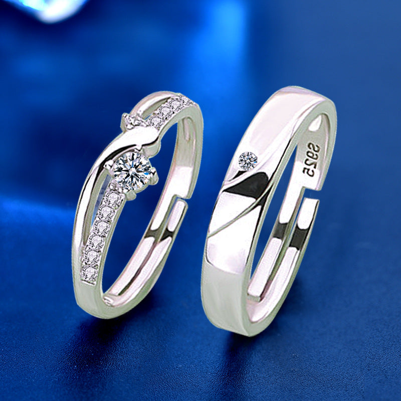 925 Sterling Silver Möbius Couple Rings with Zircon - White Gold Plated Minimalist Matching Bands for Couples