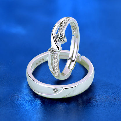 925 Sterling Silver Möbius Couple Rings with Zircon - White Gold Plated Minimalist Matching Bands for Couples