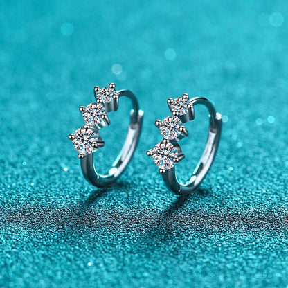 925 Sterling Silver Modern Chinese-style Moissanite Ear Cuffs (0.72ct Total) - Minimalist Geometric Ping An Knot Design