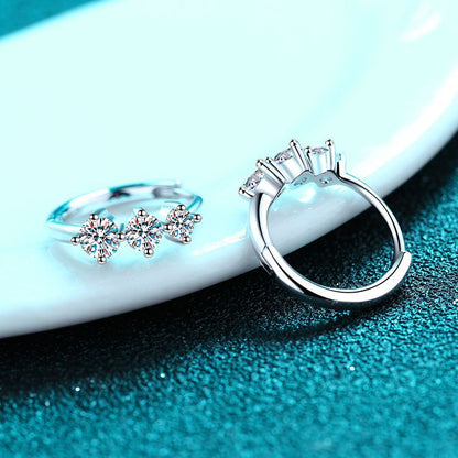925 Sterling Silver Modern Chinese-style Moissanite Ear Cuffs (0.72ct Total) - Minimalist Geometric Ping An Knot Design