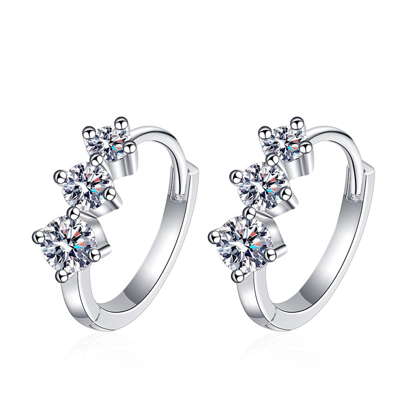 925 Sterling Silver Modern Chinese-style Moissanite Ear Cuffs (0.72ct Total) - Minimalist Geometric Ping An Knot Design