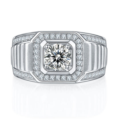 925 Sterling Silver Moissanite Men's Ring - Modern Minimalist Wedding Band