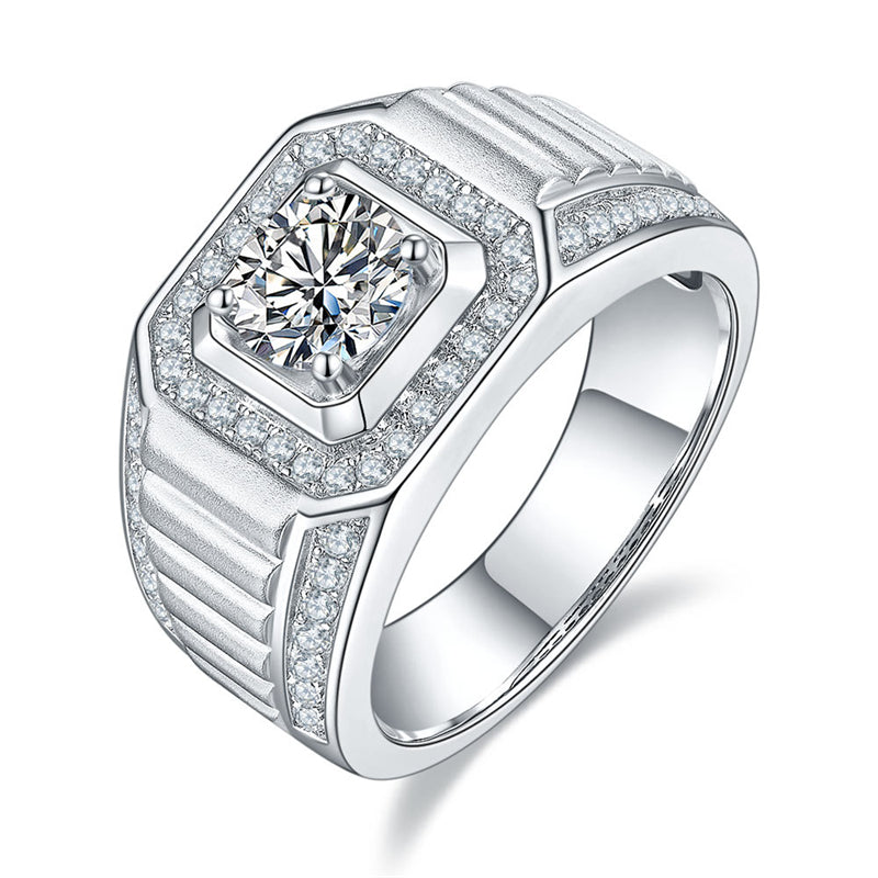 925 Sterling Silver Moissanite Men's Ring - Modern Minimalist Wedding Band