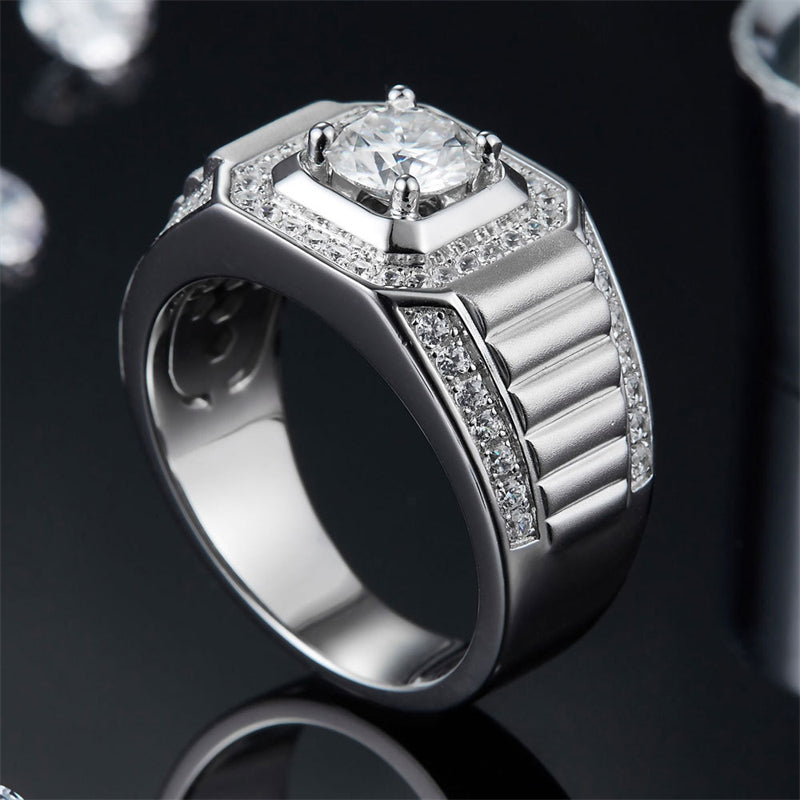 925 Sterling Silver Moissanite Men's Ring - Modern Minimalist Wedding Band