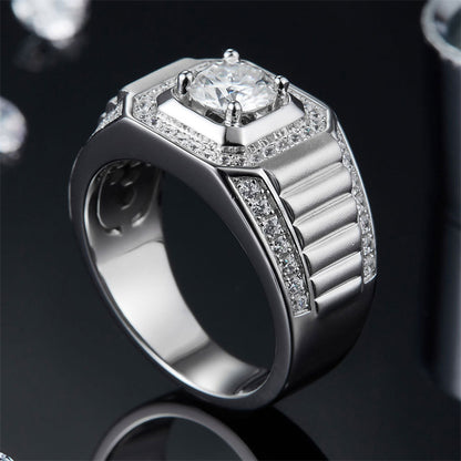 925 Sterling Silver Moissanite Men's Ring - Modern Minimalist Wedding Band