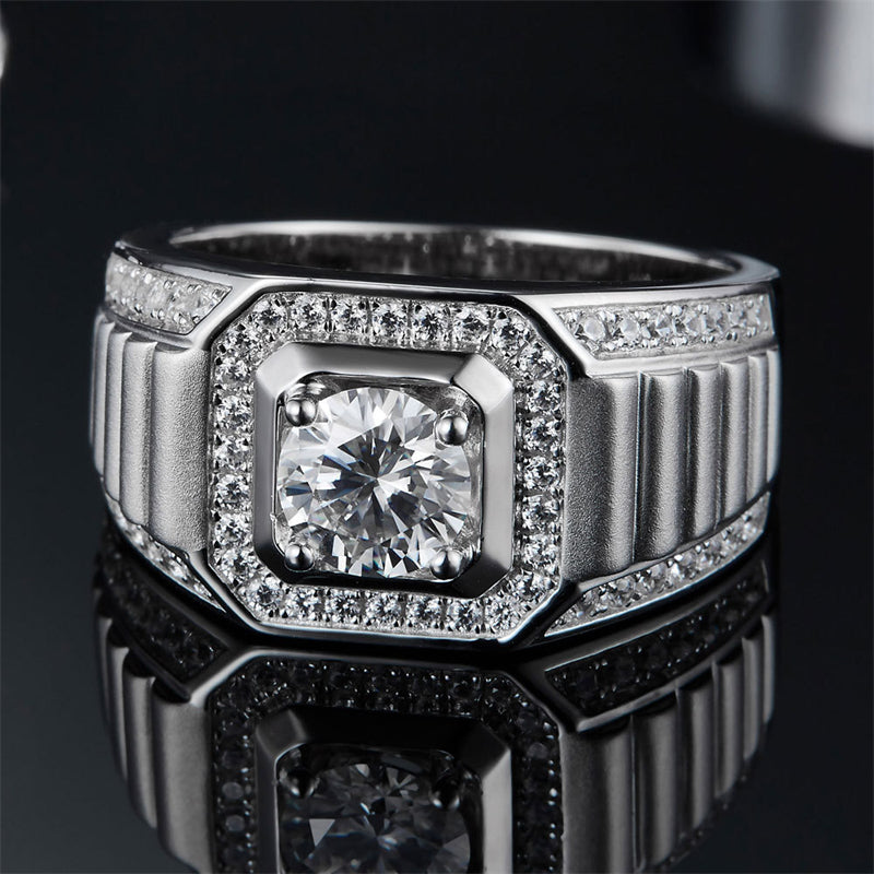 925 Sterling Silver Moissanite Men's Ring - Modern Minimalist Wedding Band