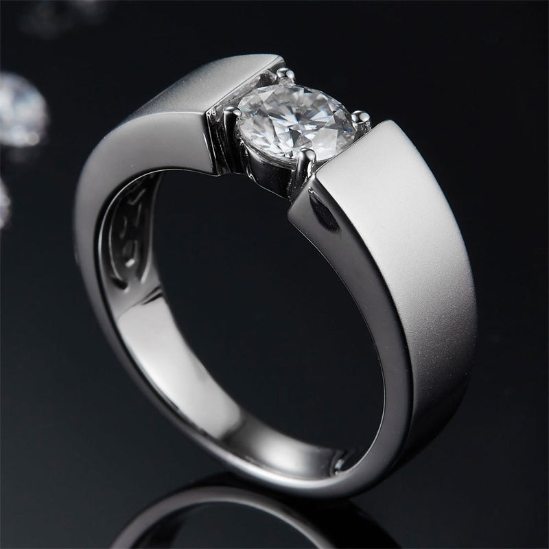 925 Sterling Silver Moissanite Men's Ring - Trendy Geometric Wedding Band (White Gold Plated)