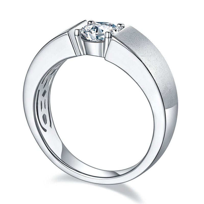 925 Sterling Silver Moissanite Men's Ring - Trendy Geometric Wedding Band (White Gold Plated)
