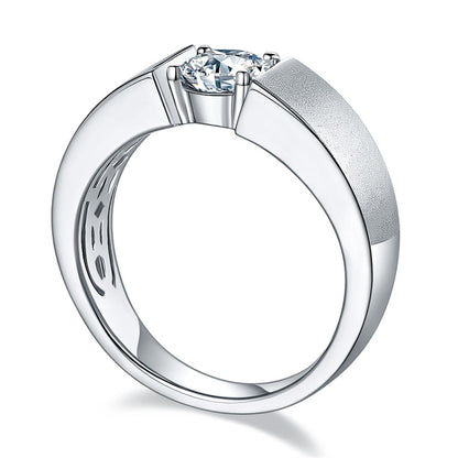 925 Sterling Silver Moissanite Men's Ring - Trendy Geometric Wedding Band (White Gold Plated)