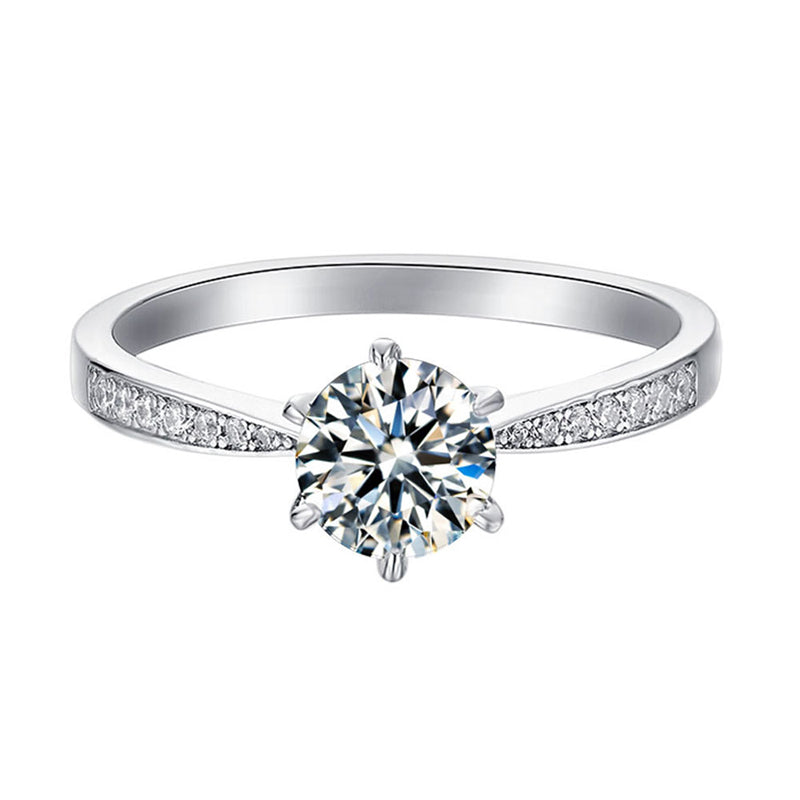925 Sterling Silver Moissanite Solitaire Ring - Classic Round Cut Engagement Jewelry