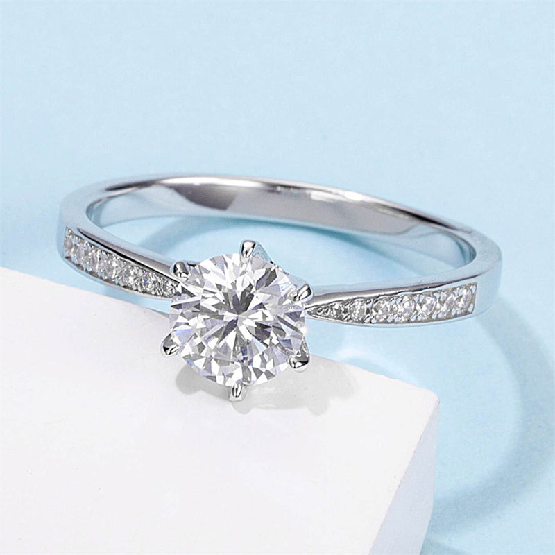 925 Sterling Silver Moissanite Solitaire Ring - Classic Round Cut Engagement Jewelry