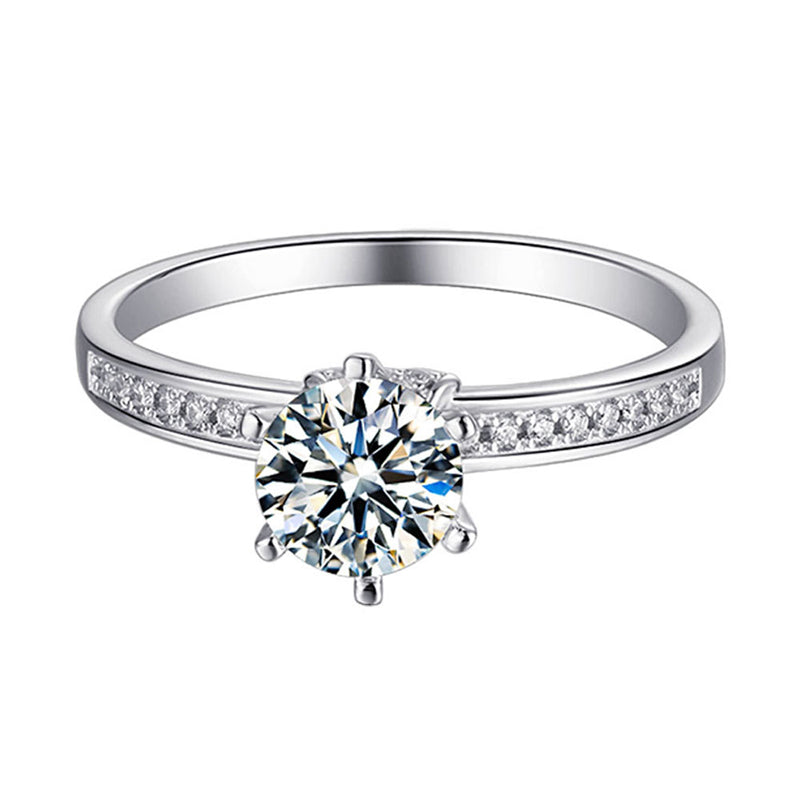 925 Sterling Silver Moissanite Solitaire Ring - Classic Six-Prong Engagement Jewelry