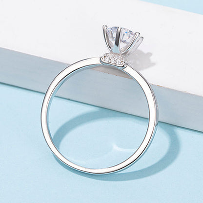 925 Sterling Silver Moissanite Solitaire Ring - Classic Six-Prong Engagement Jewelry