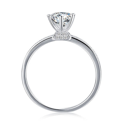 925 Sterling Silver Moissanite Solitaire Ring - Classic Six-Prong Engagement Jewelry