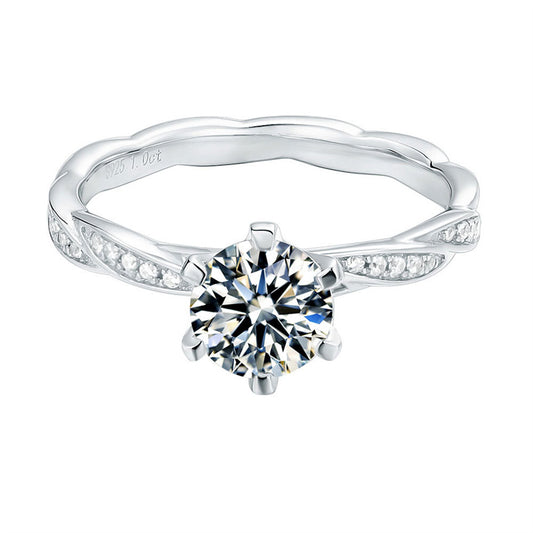925 Sterling Silver Moissanite Solitaire Ring - Six-Prong Classic Engagement Jewelry