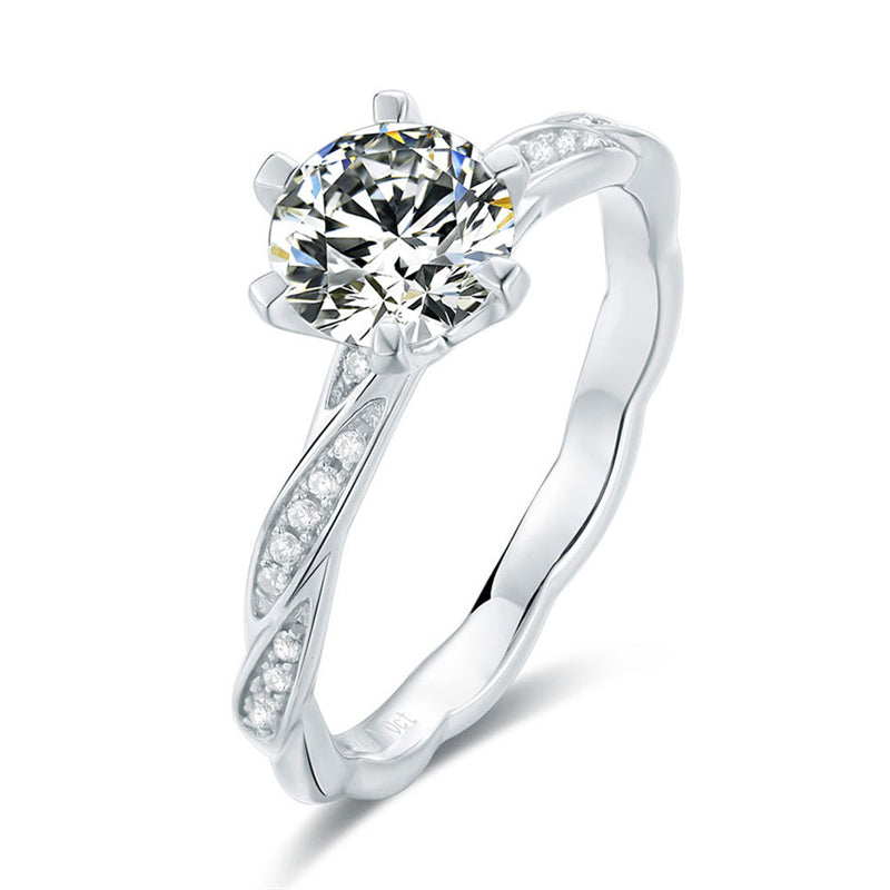 925 Sterling Silver Moissanite Solitaire Ring - Six-Prong Classic Engagement Jewelry