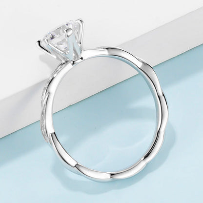 925 Sterling Silver Moissanite Solitaire Ring - Six-Prong Classic Engagement Jewelry