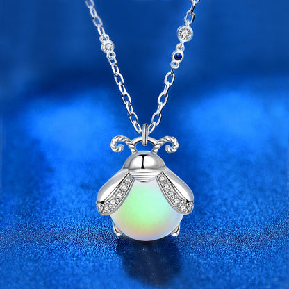 925 Sterling Silver Moonstone Pendant Necklace - Firefly Moonstone in Diamond White/Pink, Cross Chain, 16-20 Inch, Forest Style Jewelry for Women