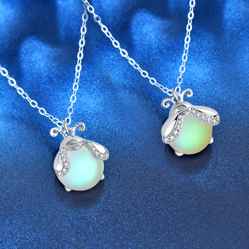 925 Sterling Silver Moonstone Pendant Necklace - Firefly Moonstone in Diamond White/Pink, Cross Chain, 16-20 Inch, Forest Style Jewelry for Women